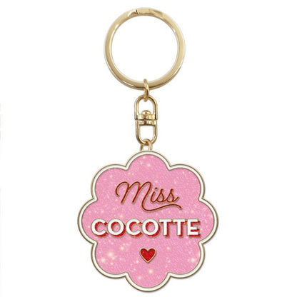 détail porte clés paillettes miss cocotte anneau métal doré accessoire femme