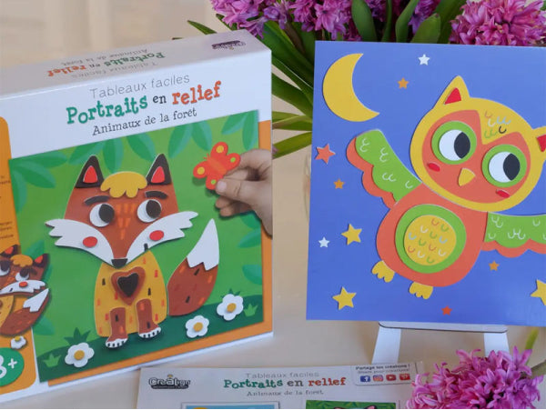 Coffret créatif portraits en relief animaux de la forêt – Activité enfant 3 ans+ – Créa Lign Créa lign