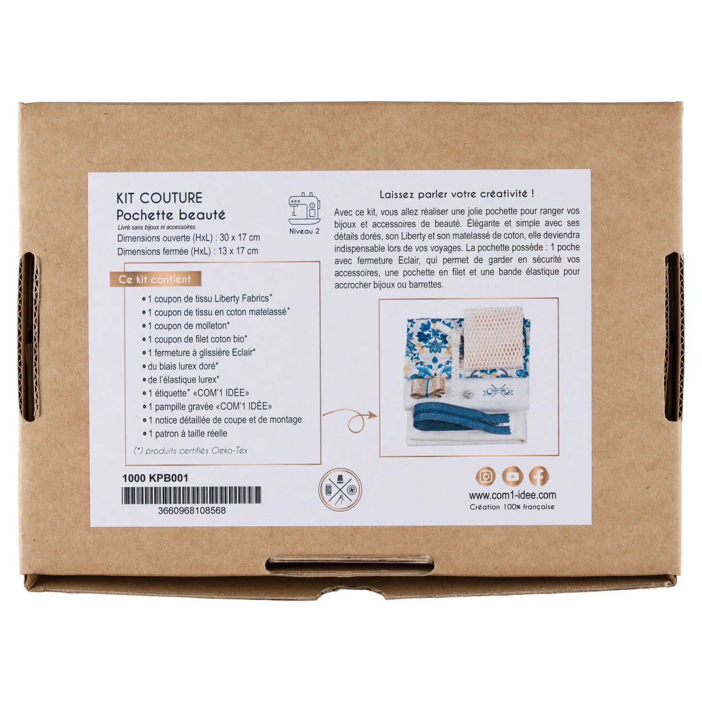 Kit Couture Pochette Beauté “Paulette” – Liberty & Matelassé Coton DIY Com'1 Idée