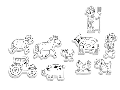 Gros plan sur les tampons animaux de la ferme CREALIGN