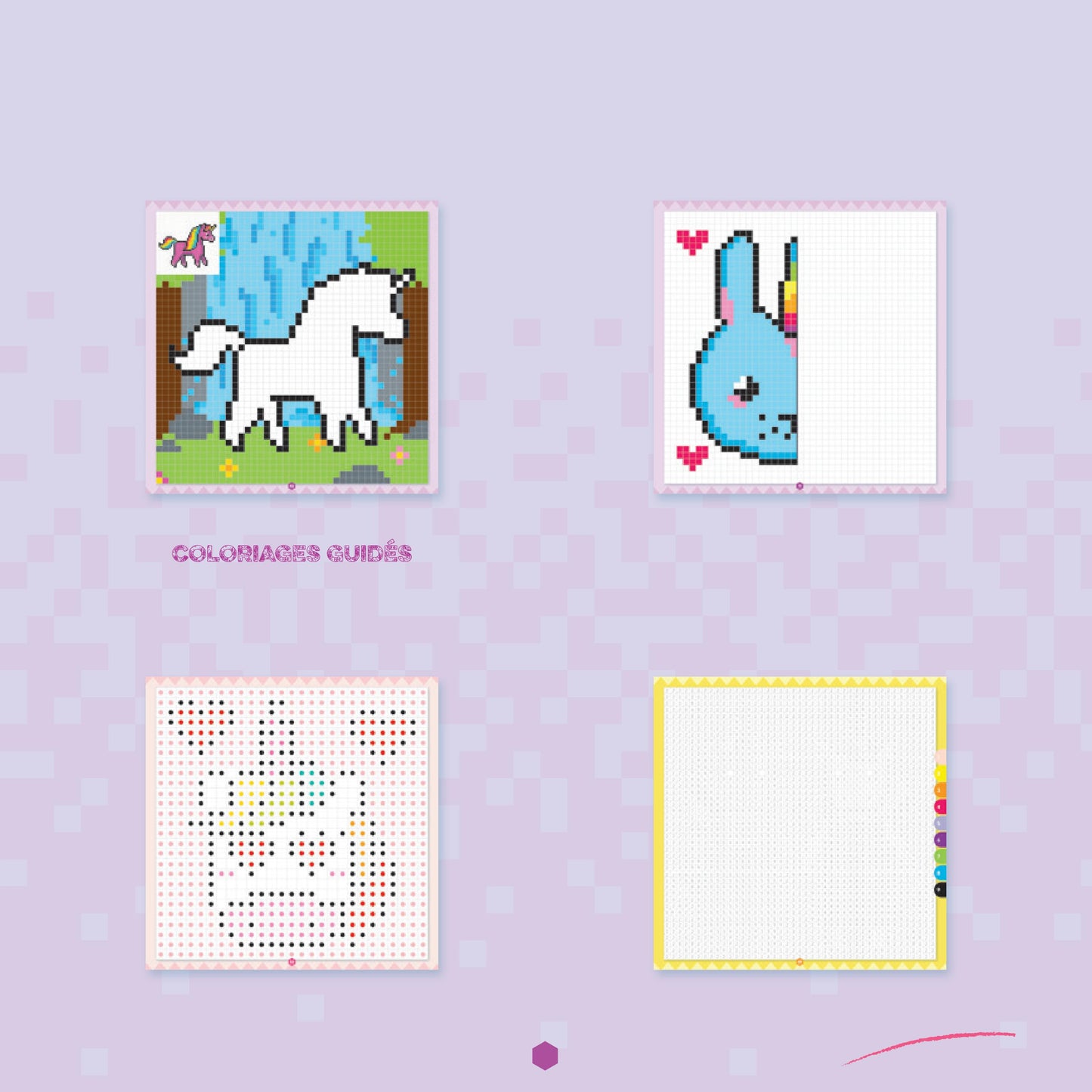 Dessin de licorne magique réalisé avec une grille de coloriage pixel art