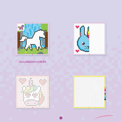 Dessin de licorne magique réalisé avec une grille de coloriage pixel art