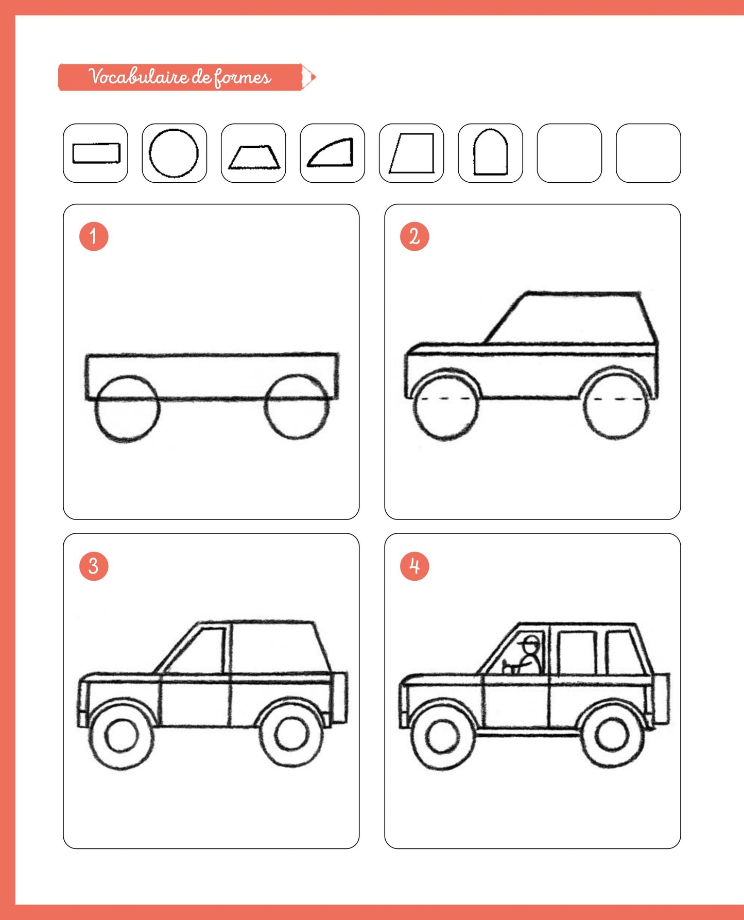 Modèle pas à pas pour apprendre à dessiner un camion de pompier enfant