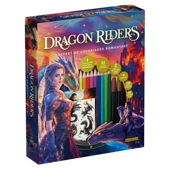 Dragon Riders – Coffret de coloriage Romantasy avec crayons, stickers et accessoires Edition Fleurus