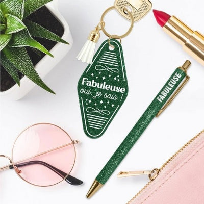 Duo Paillettes Fabuleuse – Stylo & Porte-Clés Cadeau Femme JOY!