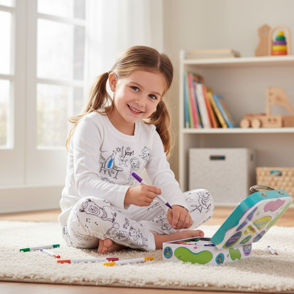 Pyjama à colorier Animaux Rigolos – Mixte | Coffret créatif JOY! avec feutres lavables JOY!