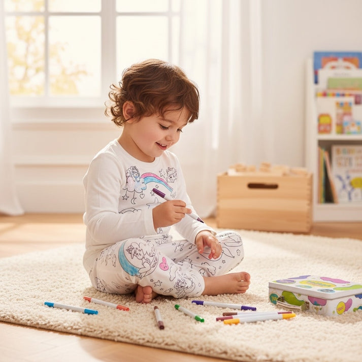 Pyjama à colorier Licornes – Fille | Coffret créatif JOY! avec feutres lavables JOY!