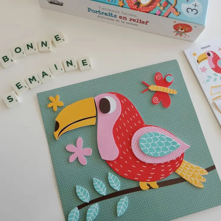 Portraits en relief – Animaux de la Savane (CREALIGN) | Coffret 5 tableaux en mousse Créa lign