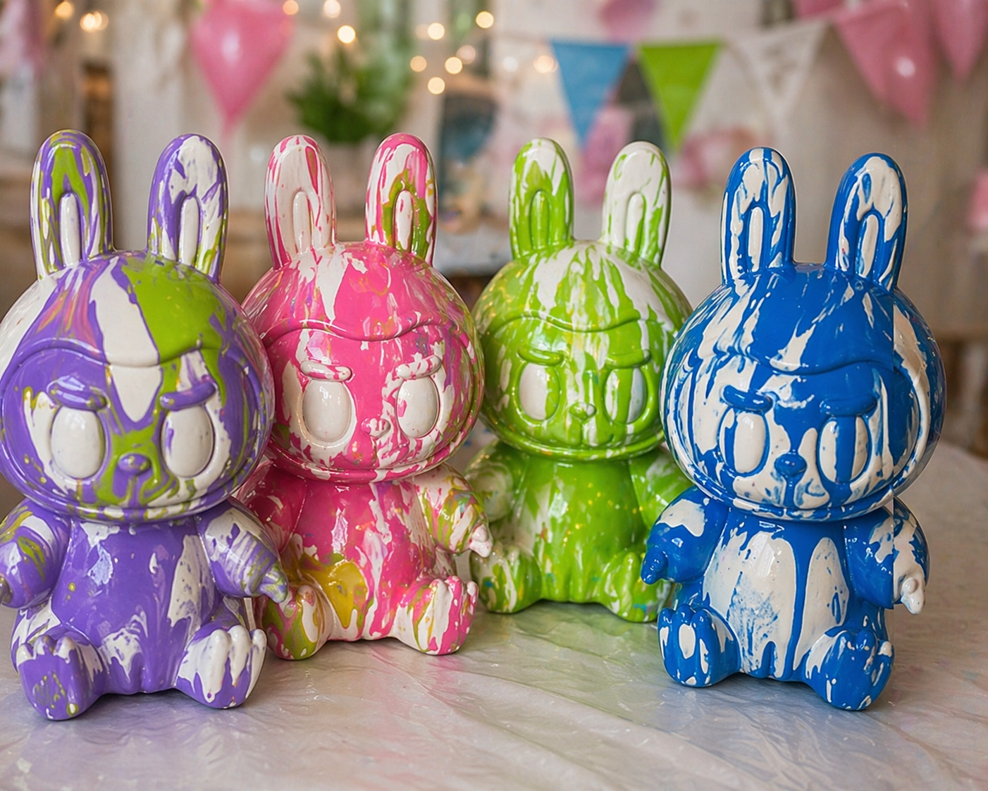 Kit Anniversaire Pouring Art Labubu 17 cm – Figurine tendance à personnaliser + 3 peintures JOY!