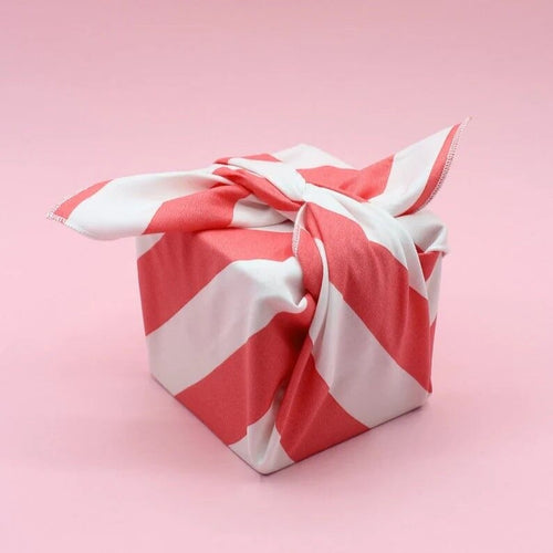 Furoshiki Rayures Roses en coton – Emballage cadeau zéro déchet (4 tailles) Machatatelier