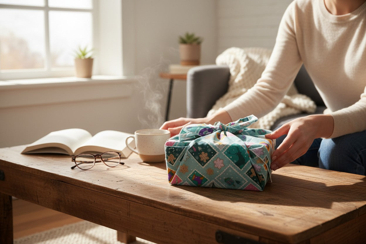 Furoshiki Timbres en coton – Emballage cadeau zéro déchet (4 tailles) Machatatelier