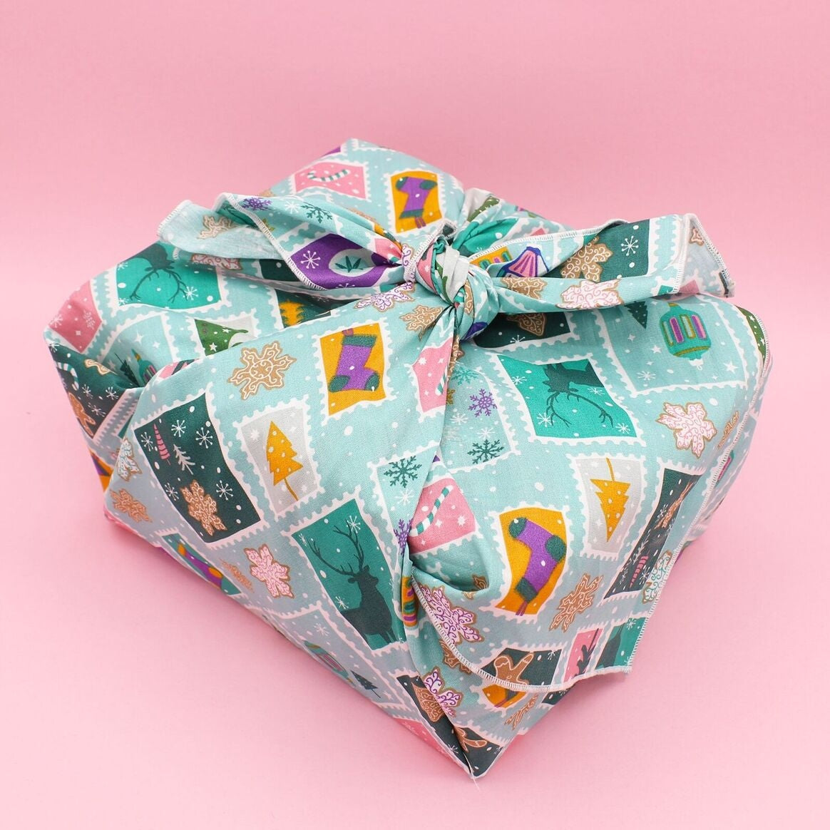 Furoshiki Timbres en coton – Emballage cadeau zéro déchet (4 tailles) Machatatelier