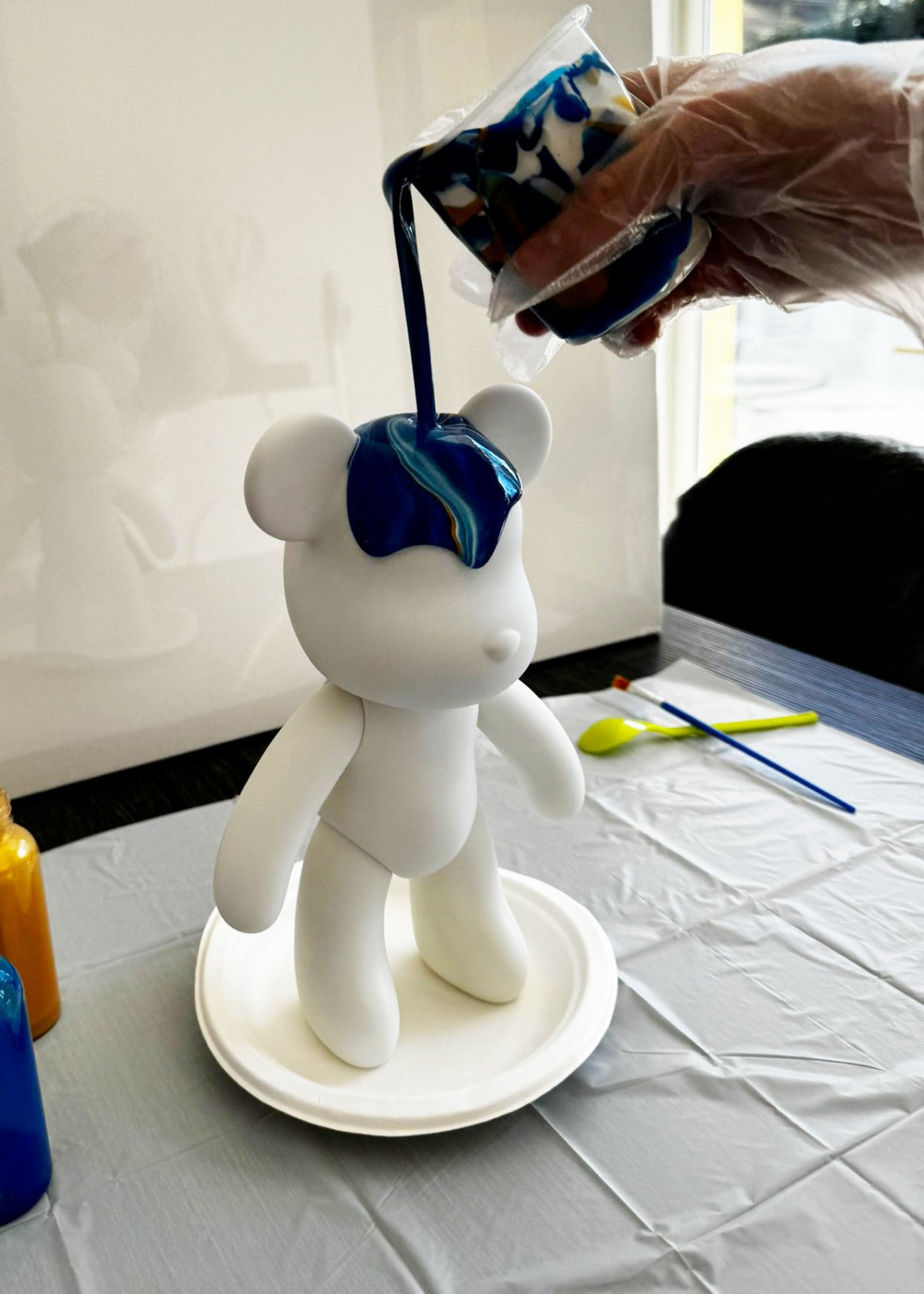 Kit de peinture pouring fluide art - Ours Teddy Bear Bleu / Blanc /Or JOY!