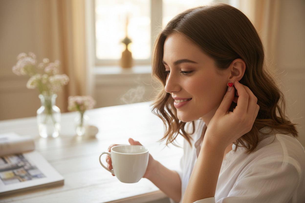 Boucles d’oreilles en porcelaine Cœur – Puces peintes à la main en acier inoxydable | La Petite Épicerie LA PETITE EPICERIE