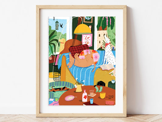 Illustration chaleureuse et colorée à peindre style intérieur cosy