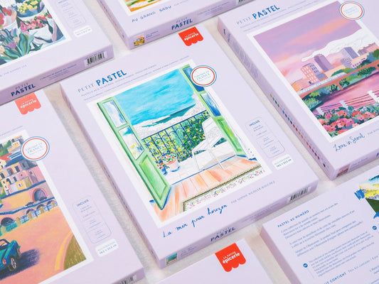 illustration pastel au numéro scène bord de mer