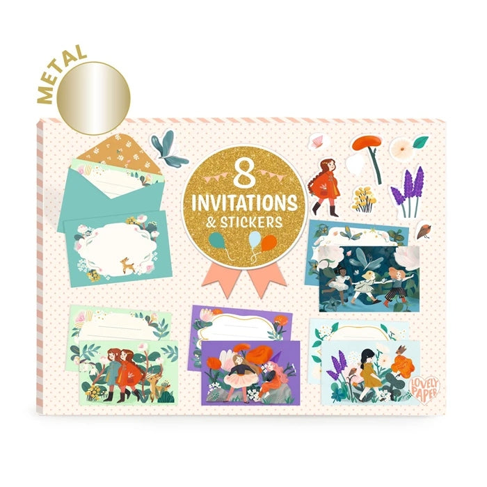 Set de cartes d'invitation Copines de Jardin avec enveloppes et stickers décoratifs