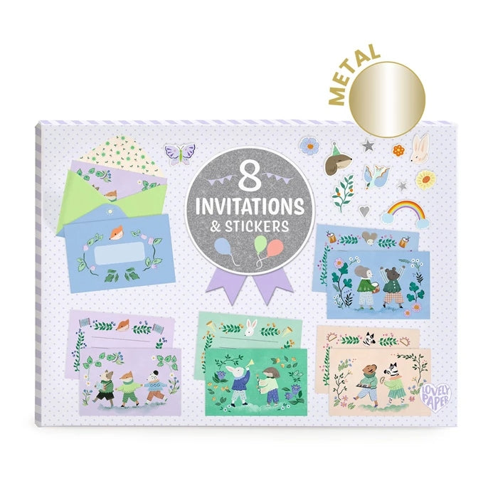 Set de cartes d'invitation Fanfare des Animaux avec enveloppes et stickers