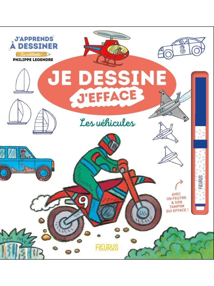 Livre ardoise enfant Je Dessine J'Efface Les Véhicules avec feutre effaçable
