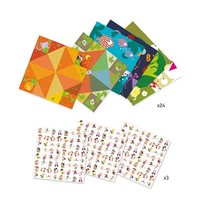 Enfant réalisant une salière en papier avec le kit Origami Djeco