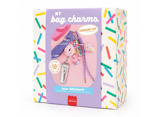 Coffret crochet débutant pour créer des bag charms rétro et colorés