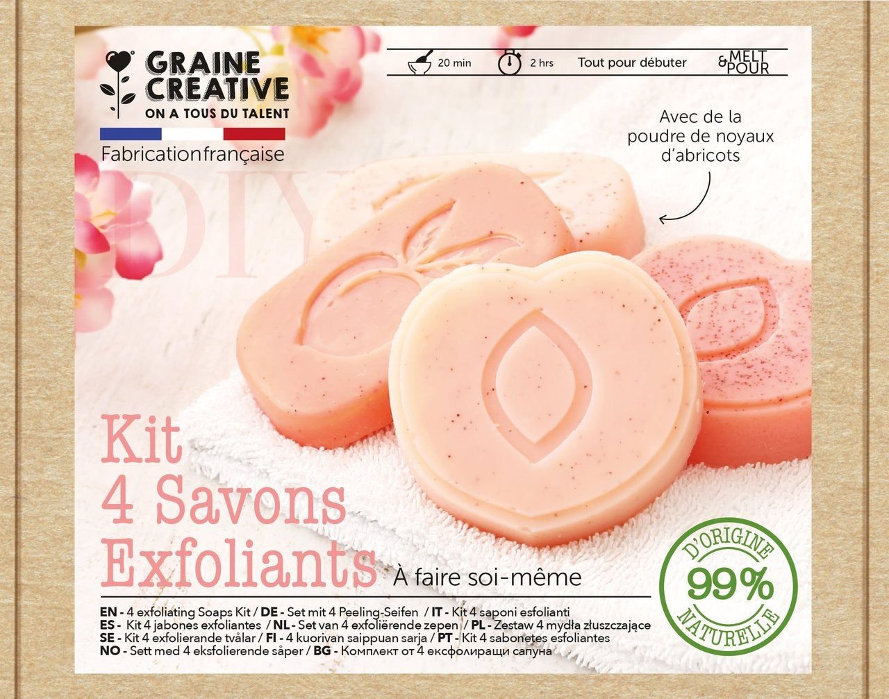 Kit DIY Savons Exfoliants Abricot – Savons naturels maison à fabriquer soi-même GRAINE CREATIVE