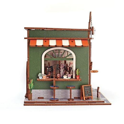 Maquette 3D Bois Vitrine Coffee Shop – Café Miniature Lumineux DIY GRAINE CREATIVE