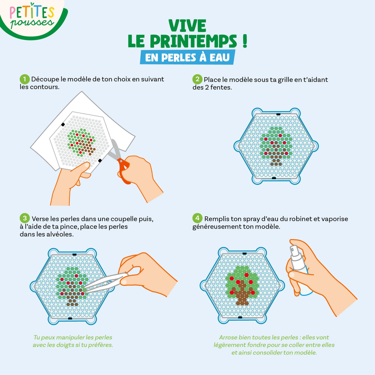 Vive le Printemps ! – Kit Perles à Eau 600 Perles | 20 Modèles & 2 Mini Paniers Edition Fleurus