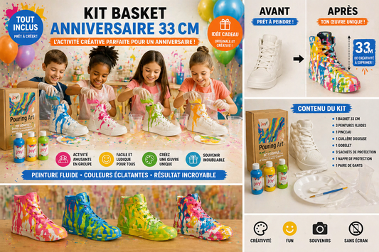 Kit anniversaire DIY Pouring Art Sneakers – Lot de 4 à 14 figurines à peindre JOY!