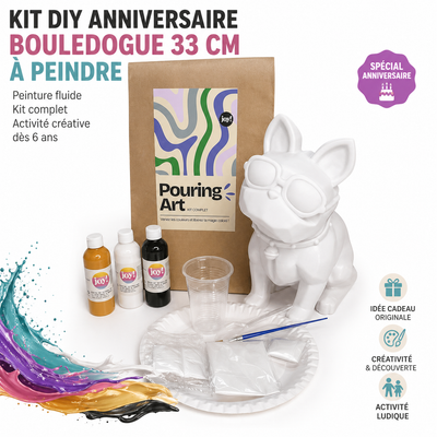 Kit anniversaire Pouring Art Bouledogue 33 cm géant