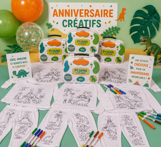 Kit Anniversaire Pyjama à Colorier Dinosaure Rigolo – Activité Créative Enfant JOY!