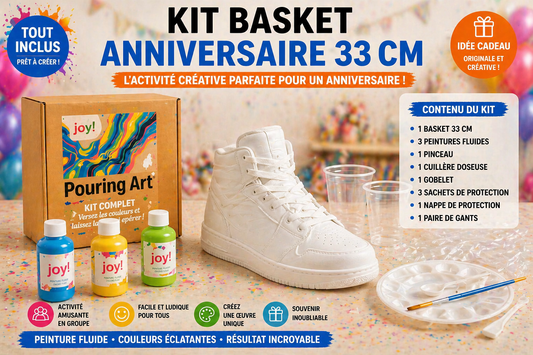 Kit anniversaire DIY Pouring Art Sneakers – Lot de 4 à 14 figurines à peindre JOY!