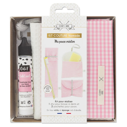 Kit Couture Nomade “Vichy Rose” – Étui Brosse à Dents & Pochettes Savon DIY Com'1 Idée
