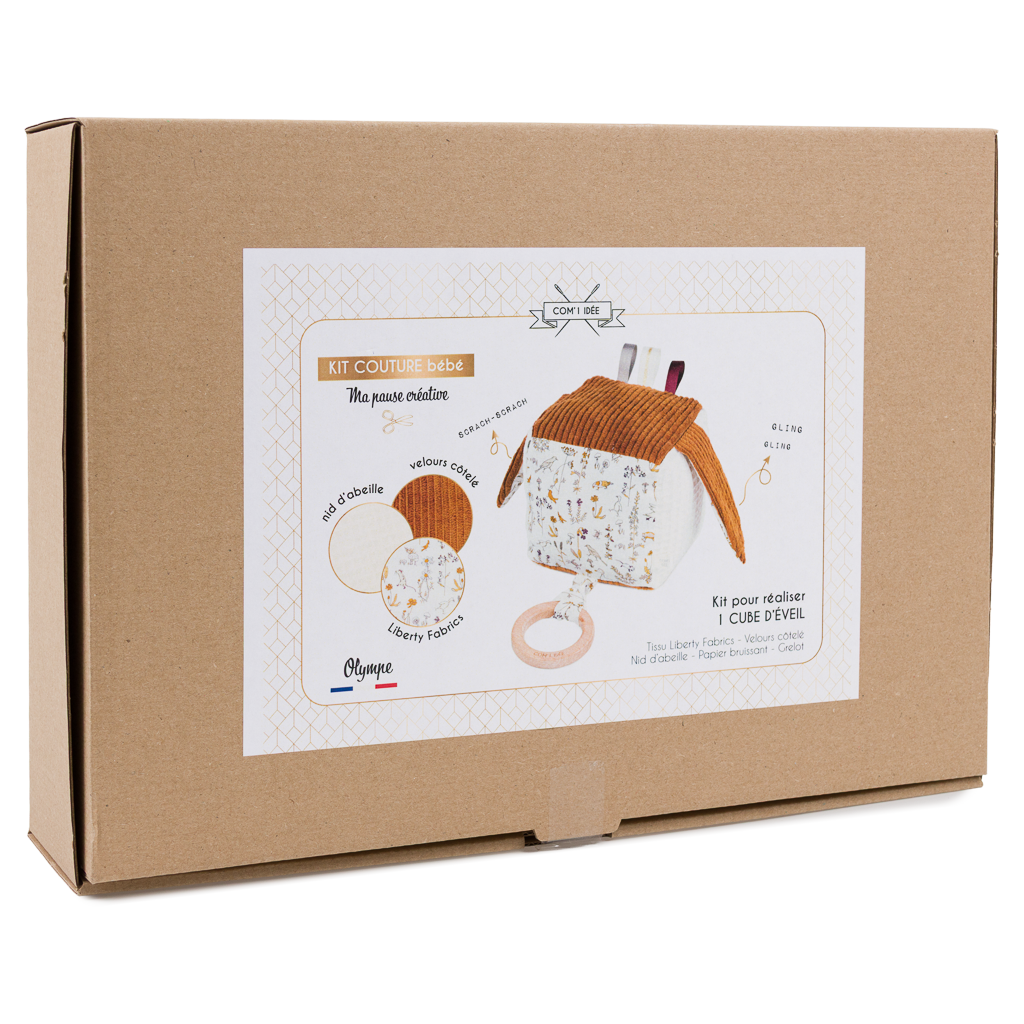 Kit couture cube d’éveil bébé Olympe – Jouet sensoriel Montessori en Liberty Com'1 Idée
