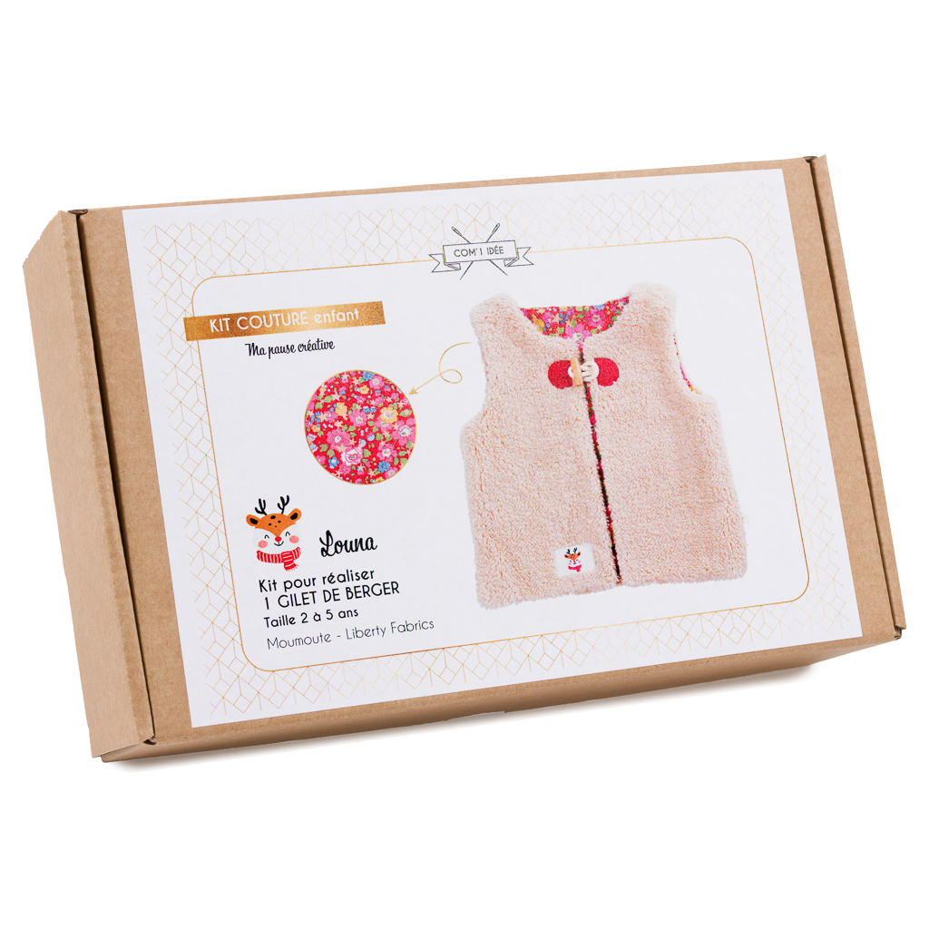 Kit couture gilet berger fille Louna – Gilet moumoute enfant doublé Liberty Com'1 Idée