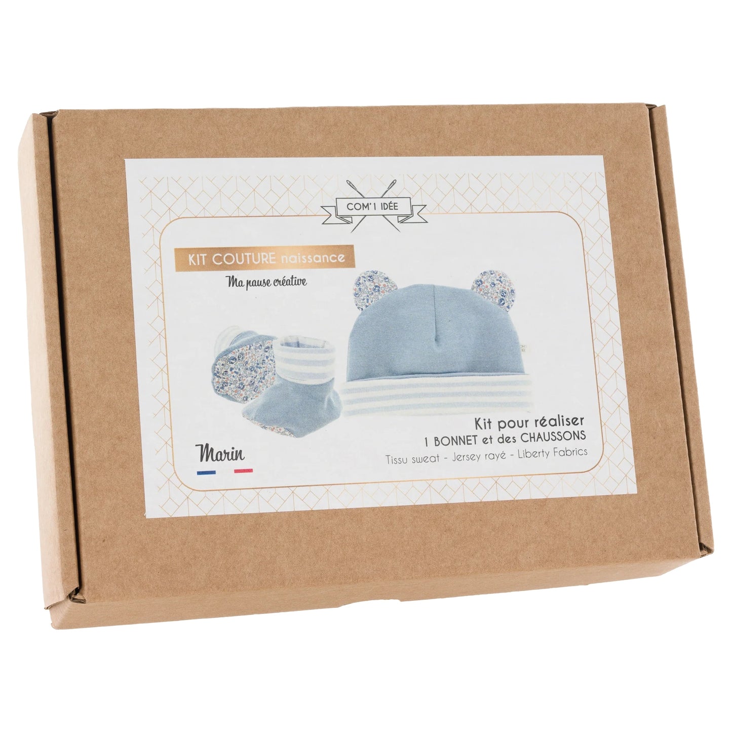Kit Couture Naissance “Marin” – Bonnet & Chaussons Bébé Liberty DIY Com'1 Idée