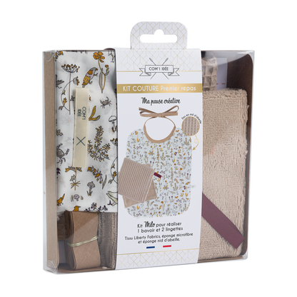 Kit couture premier repas bébé Milo – Bavoir & lingettes Liberty bébé Com'1 Idée