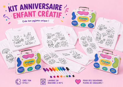 Kit Anniversaire Pyjama à Colorier Chat Porte-Bonheur – Activité Créative Enfant | Joy Cadeaux JOY!