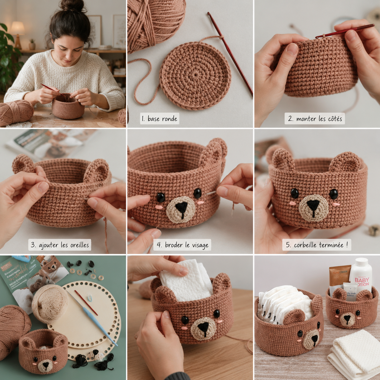 Kit 2 Corbeilles DIY en Crochet Ours – Panier Décoratif à Réaliser Soi-même GRAINE CREATIVE