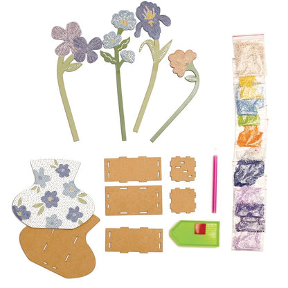 Activité DIY déco tendance avec vase et fleurs scintillantes