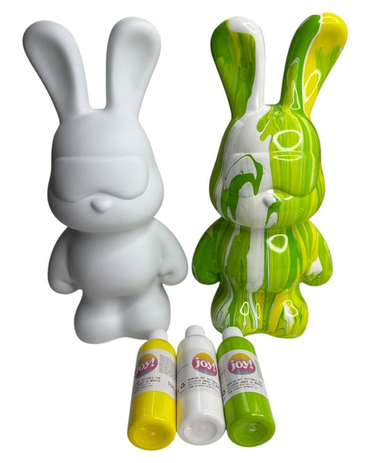 Kit Anniversaire Fluid Painting Lapin 33 cm – Figurine géante à personnaliser + 3 peintures JOY!