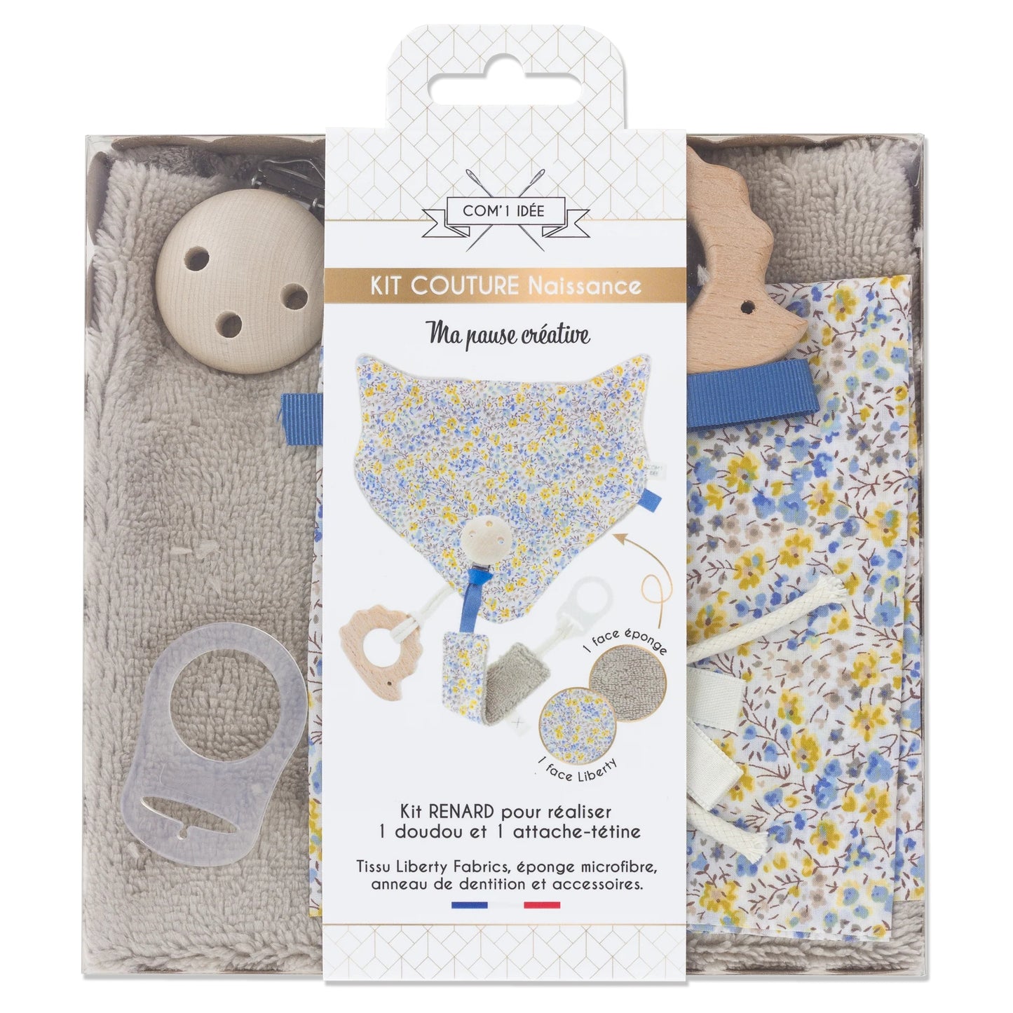 Kit Naissance Bébé “Renard” – Doudou & Attache-Tétine Liberty DIY Com'1 Idée