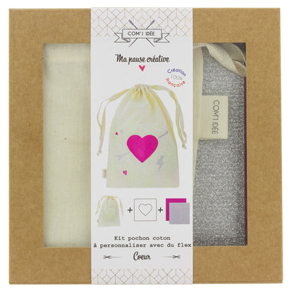 Kit Pochon Personnalisé “Cœur” – DIY Flex Textile & Customisation Créative Com'1 Idée