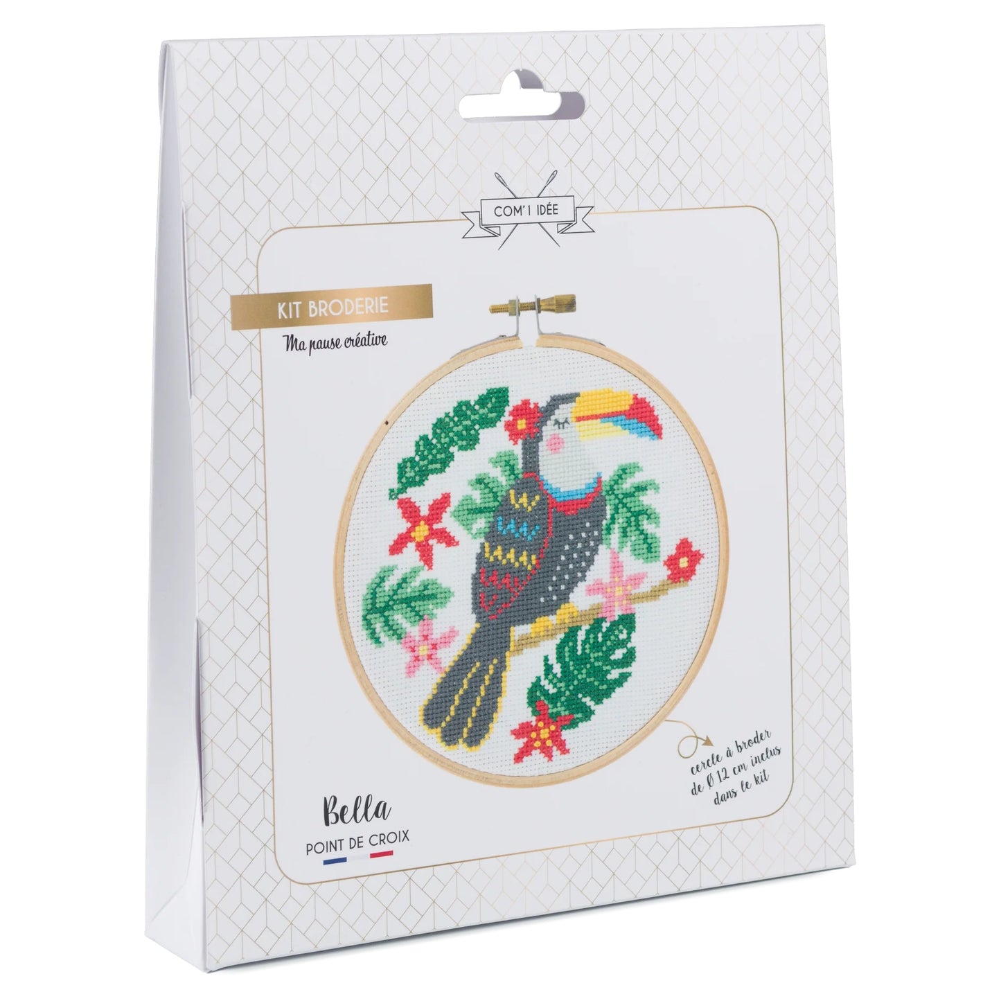 Kit Point de Croix “Bella” – Kit Broderie Débutant avec Tambour Bois Com'1 Idée