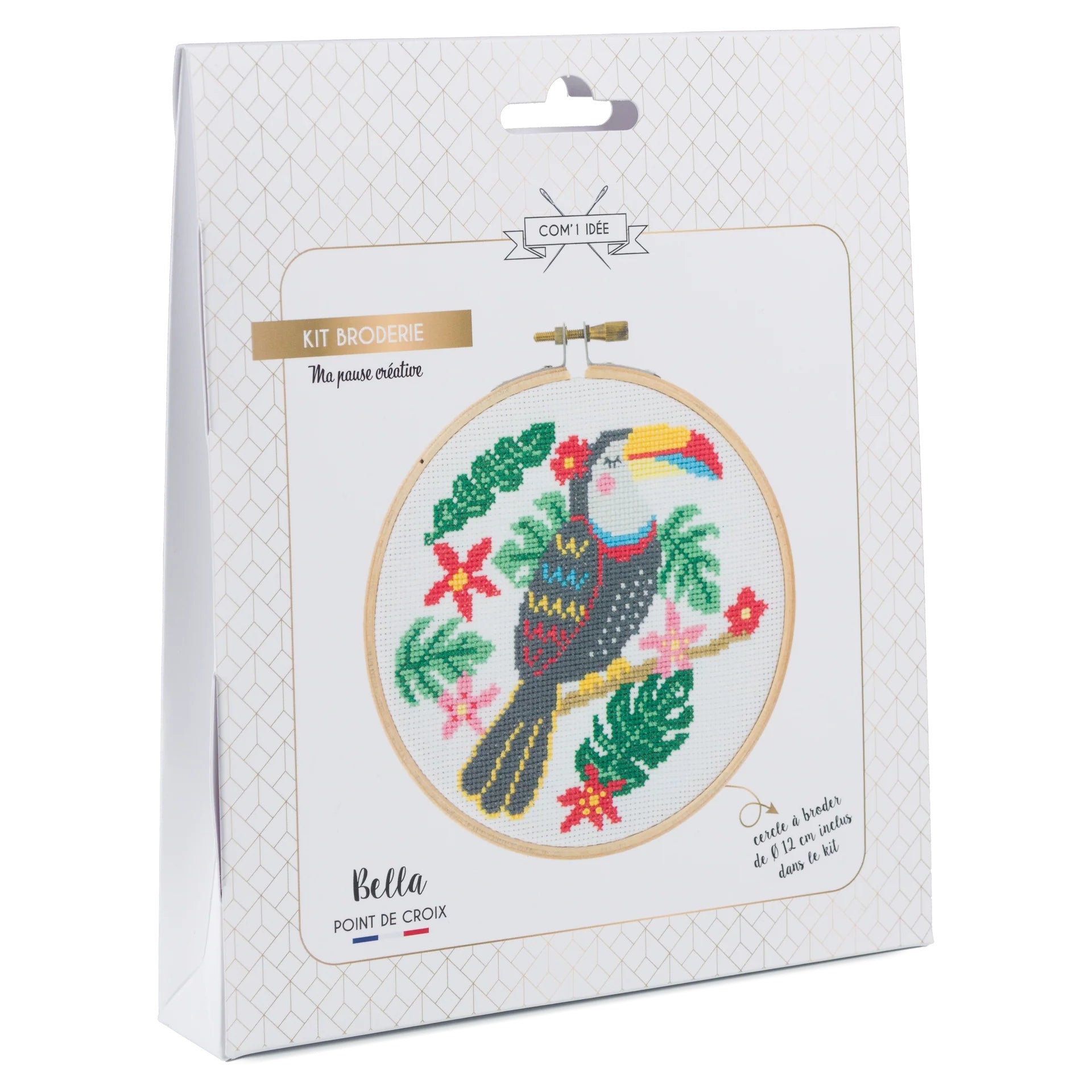 Kit Point de Croix “Bella” – Kit Broderie Débutant avec Tambour Bois Com'1 Idée