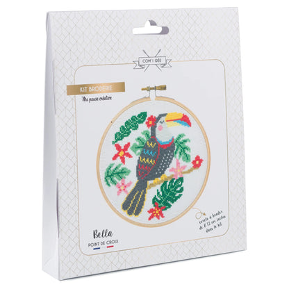 Kit Point de Croix “Bella” – Kit Broderie Débutant avec Tambour Bois Com'1 Idée