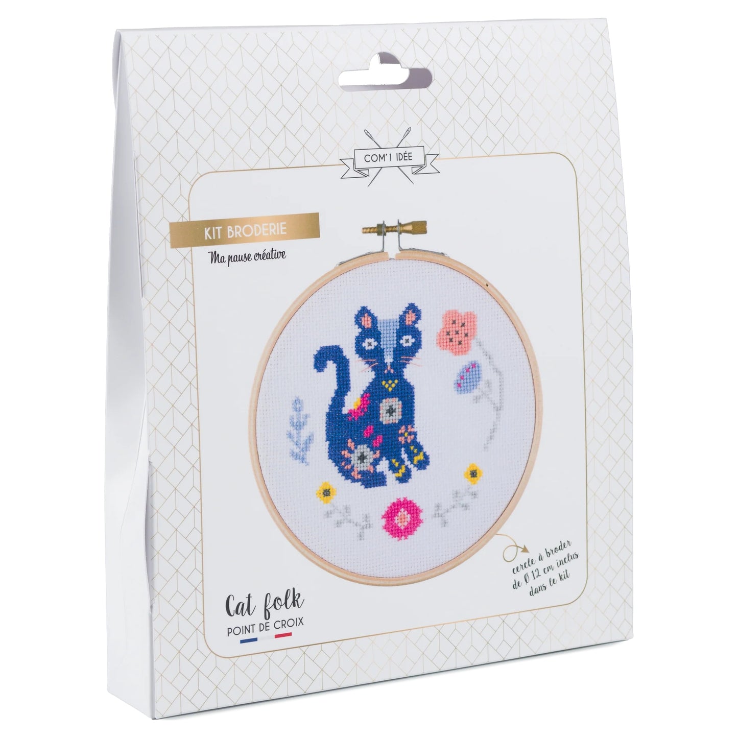 Kit Point de Croix “Cat Folk” – Kit Broderie Débutant Style Folk & Chat Com'1 Idée