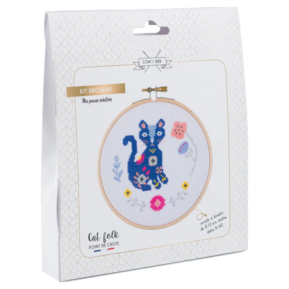 Kit Point de Croix “Cat Folk” – Kit Broderie Débutant Style Folk & Chat Com'1 Idée