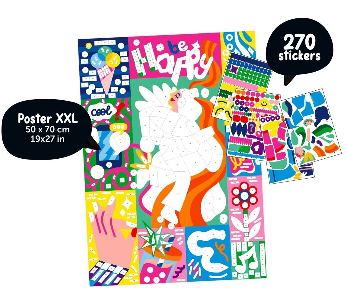 Poster Créatif BE HAPPY ! + 270 Stickers – Activité Ludique dès 8 ans poppik