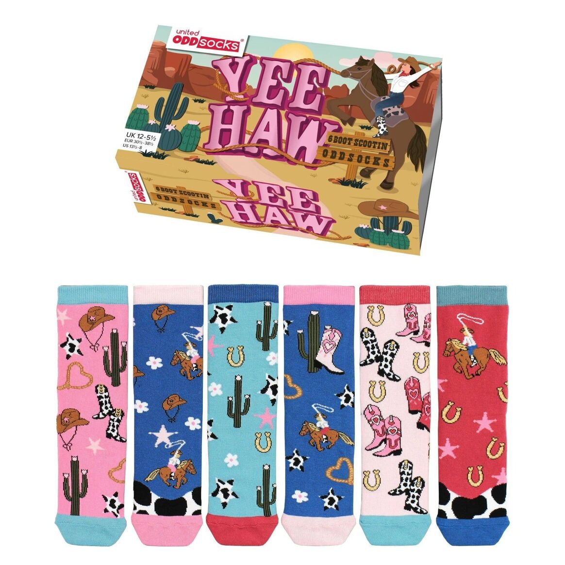 YEE HAW – Coffret 6 Paires de Chaussettes Dépareillées | Enfant | Taille 34-38 United Oddsocks